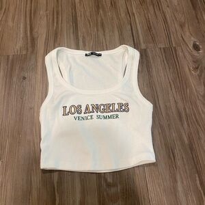 Zara “Los Angeles Venice Summer” white knit crop top